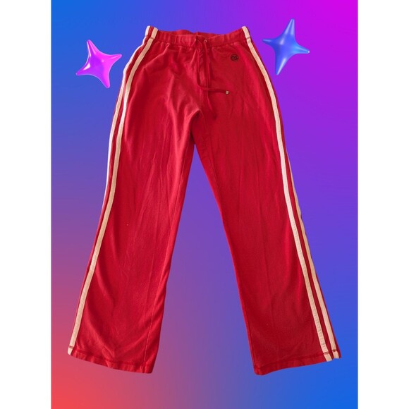 Oleg Cassini Track Athletic Pants Womens Medium Red Stripes Drawstring Cotton Bl - Picture 1 of 7